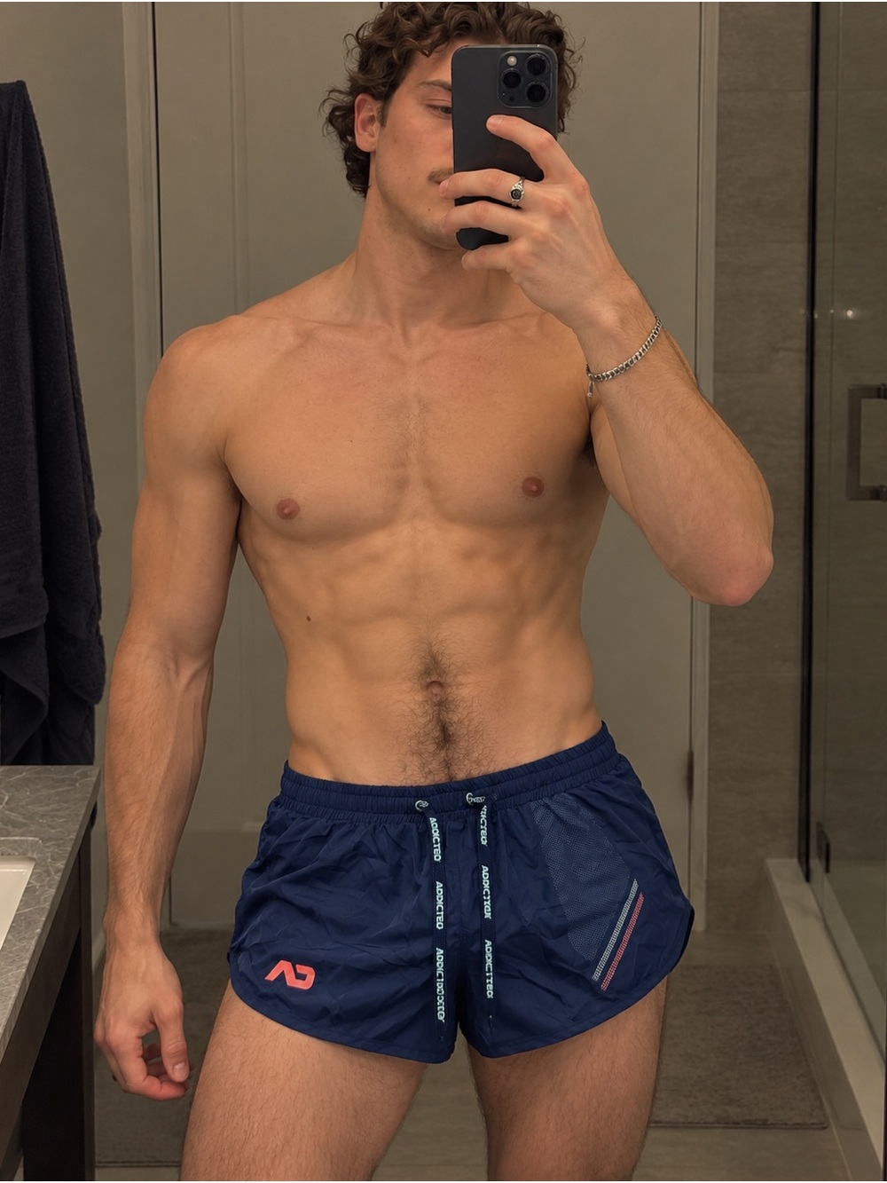 Addicted Brands Navy Athletic Ultra short unlined Running Shorts with Red Logo